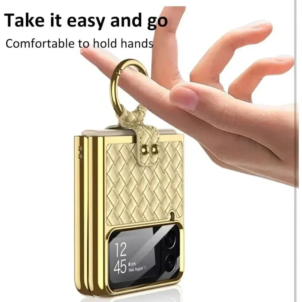 SHIELD Case For Samsung Galaxy Z Flip 4 Weave Fabric Business Style‎ Cool Black
